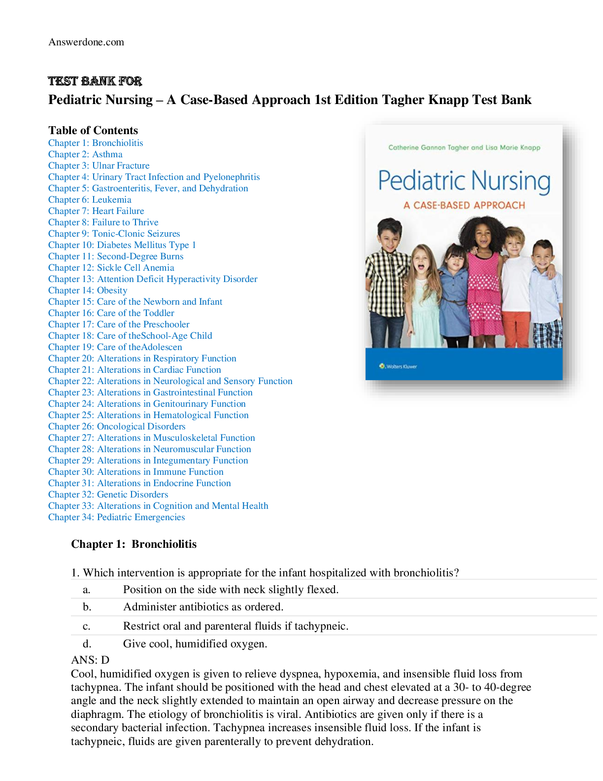 Test Bank for Pediatric Nursing A Case-Based Approach 1st Edition Tagher Knapp | Chapter 1-34 | Complete Guide A+
